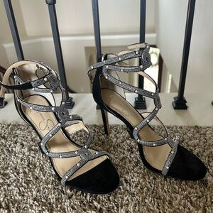 Elegant Black and Silver Strappy Heels